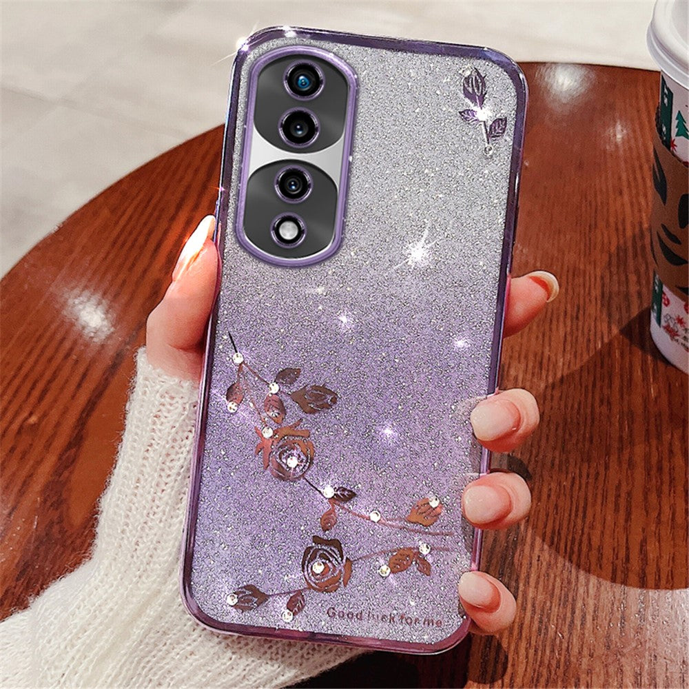 KADEM For Honor 70 5G Flower Pattern Decor Rhinestone Design Smartphone Case Glitter Powder Flexible TPU Cell Phone Cover