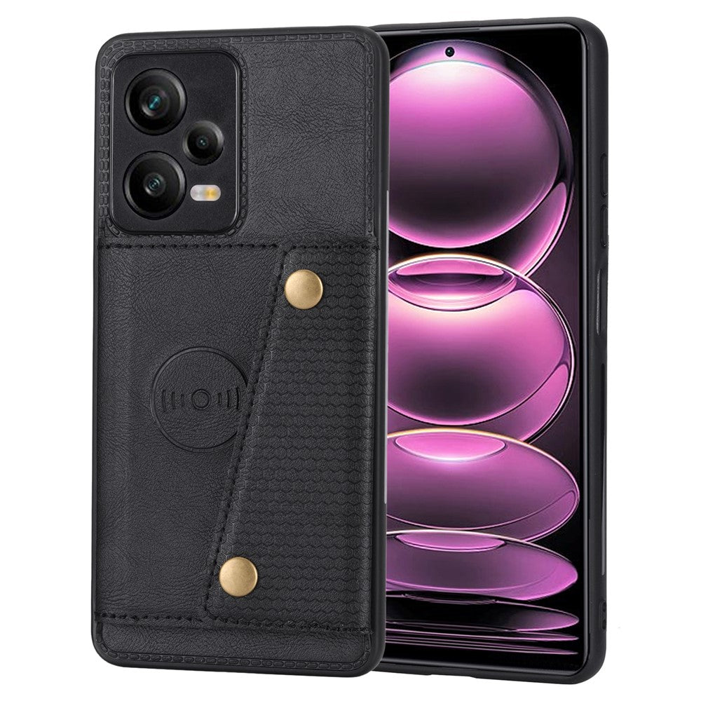 For Xiaomi Redmi Note 12 Pro 5G Kickstand PU Leather Coated TPU Case Dual Button Card Slots Phone Cover with Car Mount Metal Sheet