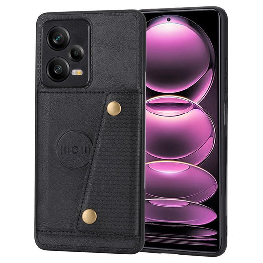 For Xiaomi Redmi Note 12 Pro 5G Kickstand PU Leather Coated TPU Case Dual Button Card Slots Phone Cover with Car Mount Metal Sheet