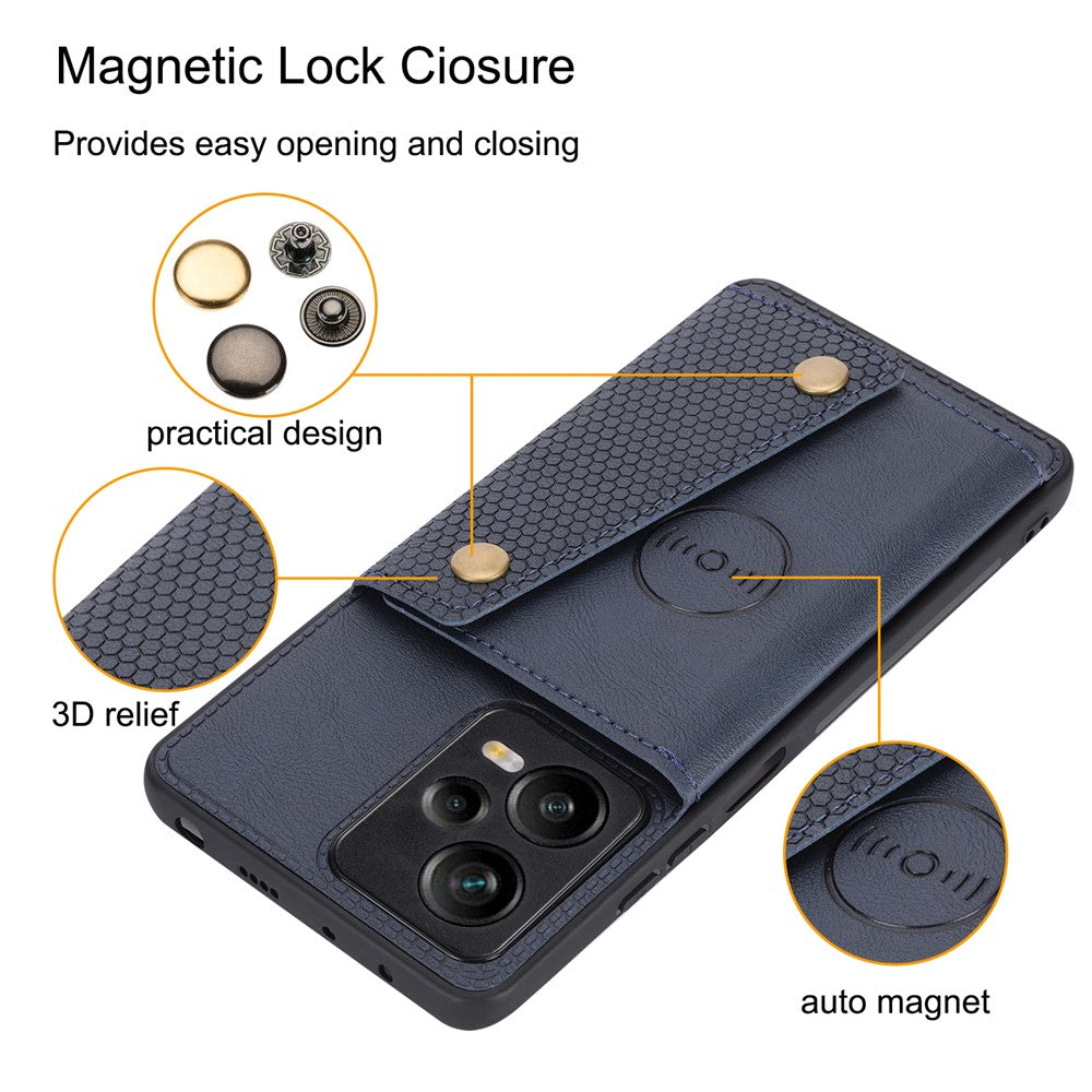 For Xiaomi Redmi Note 12 Pro 5G Kickstand PU Leather Coated TPU Case Dual Button Card Slots Phone Cover with Car Mount Metal Sheet