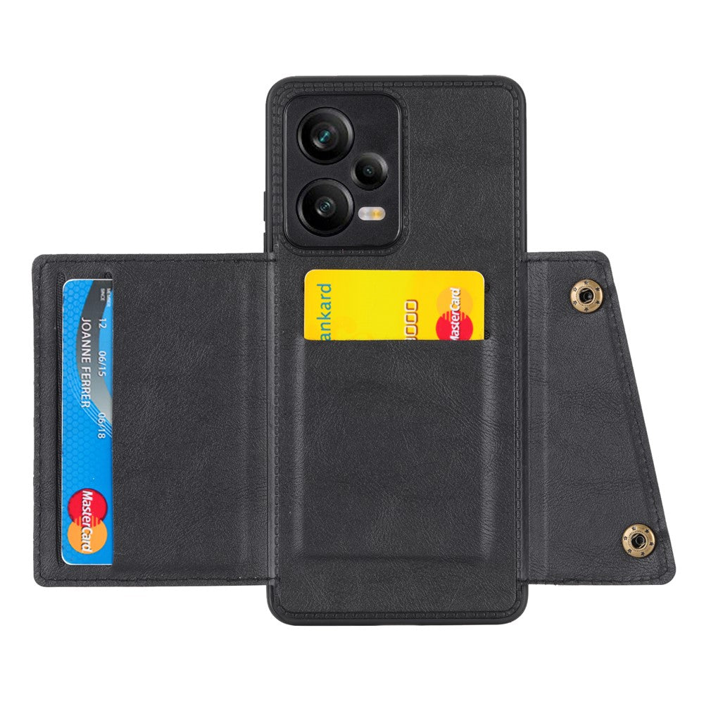 For Xiaomi Redmi Note 12 Pro 5G Kickstand PU Leather Coated TPU Case Dual Button Card Slots Phone Cover with Car Mount Metal Sheet