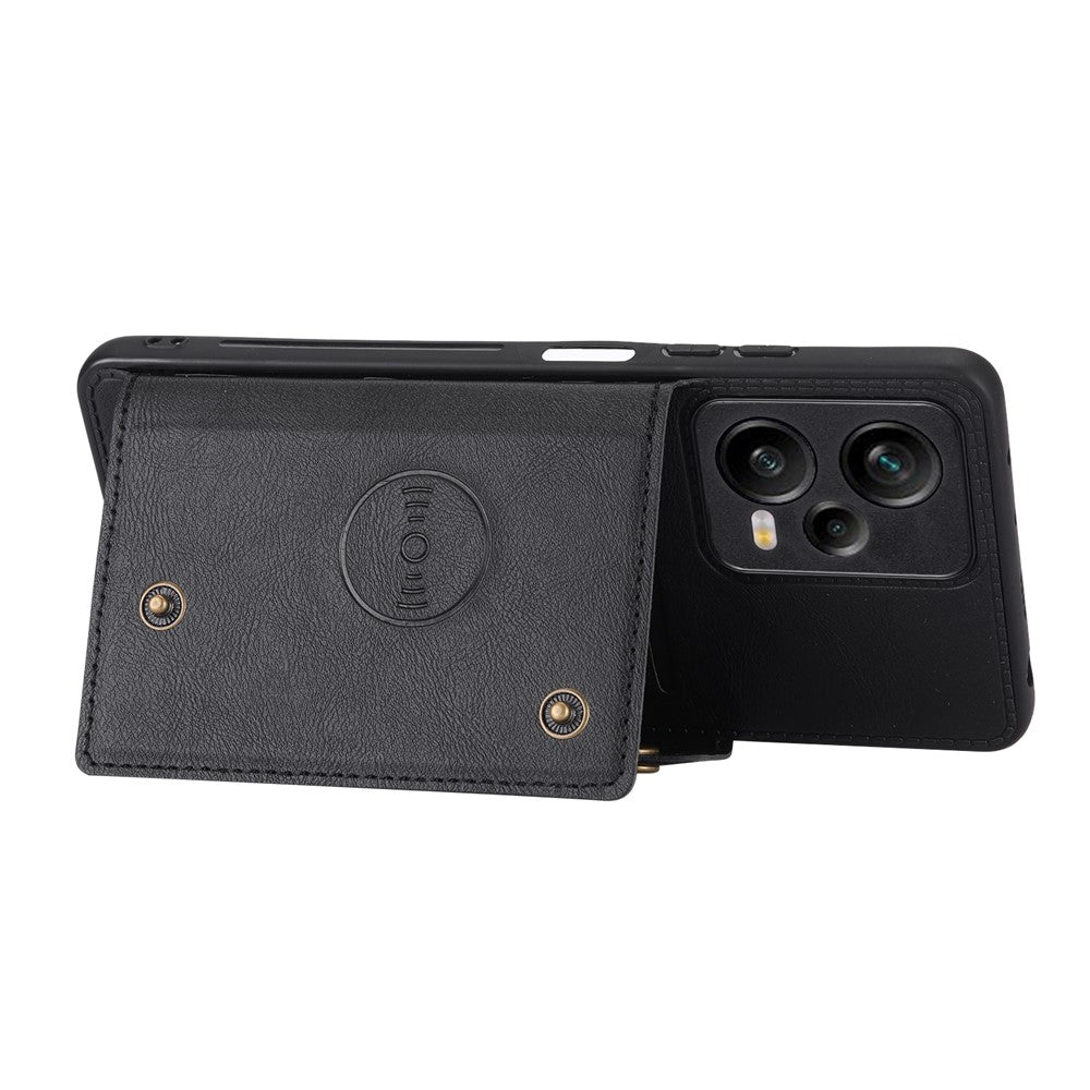 For Xiaomi Redmi Note 12 Pro 5G Kickstand PU Leather Coated TPU Case Dual Button Card Slots Phone Cover with Car Mount Metal Sheet