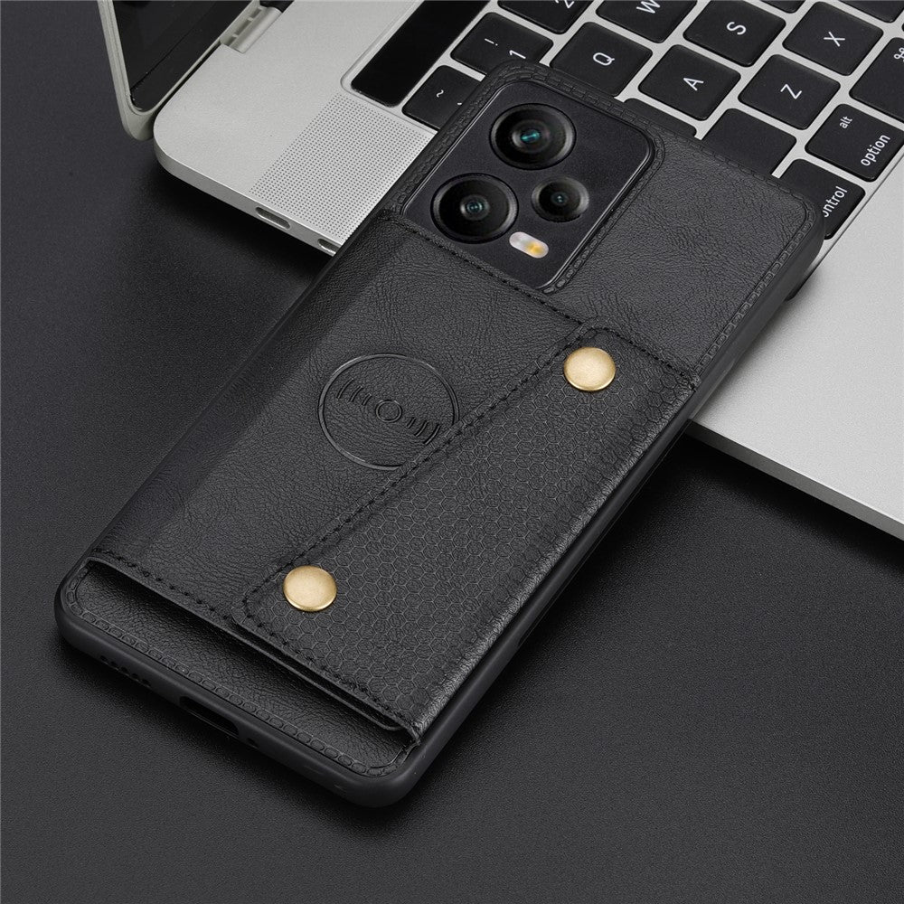 For Xiaomi Redmi Note 12 Pro 5G Kickstand PU Leather Coated TPU Case Dual Button Card Slots Phone Cover with Car Mount Metal Sheet
