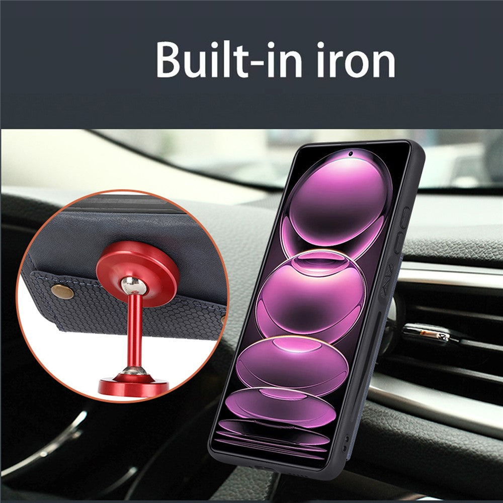 For Xiaomi Redmi Note 12 Pro 5G Kickstand PU Leather Coated TPU Case Dual Button Card Slots Phone Cover with Car Mount Metal Sheet