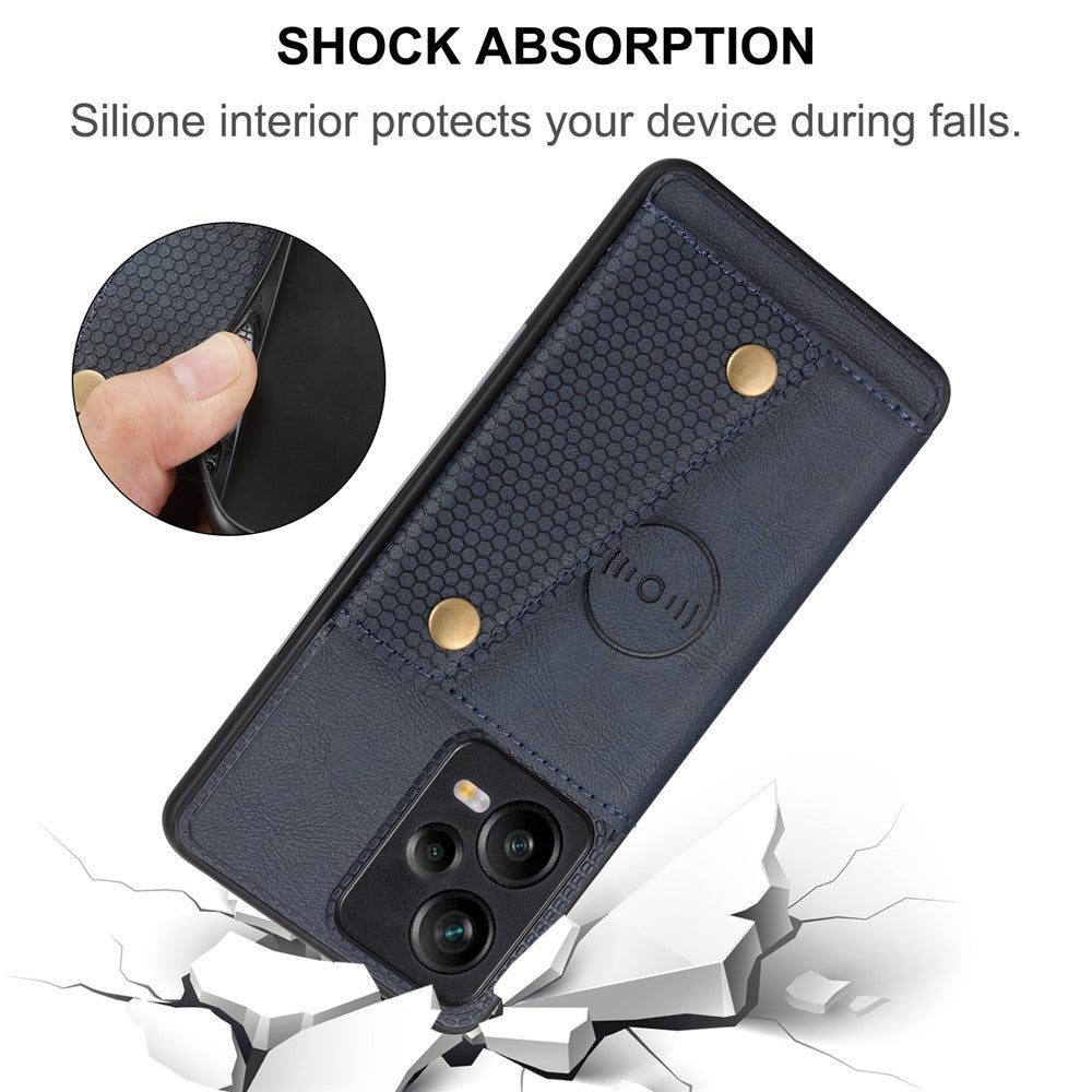 For Xiaomi Redmi Note 12 Pro 5G Kickstand PU Leather Coated TPU Case Dual Button Card Slots Phone Cover with Car Mount Metal Sheet