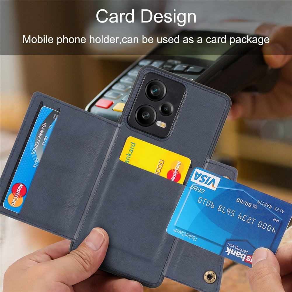 For Xiaomi Redmi Note 12 Pro 5G Kickstand PU Leather Coated TPU Case Dual Button Card Slots Phone Cover with Car Mount Metal Sheet