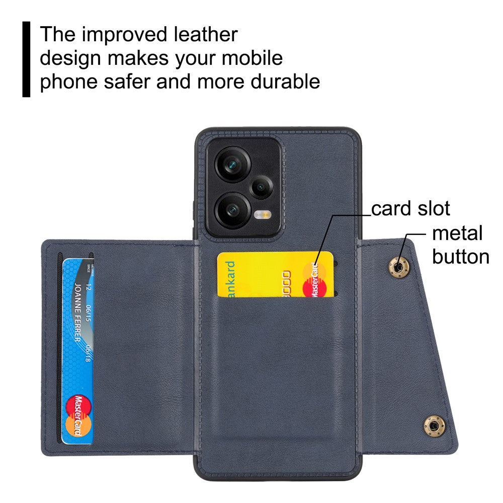 For Xiaomi Redmi Note 12 Pro 5G Kickstand PU Leather Coated TPU Case Dual Button Card Slots Phone Cover with Car Mount Metal Sheet