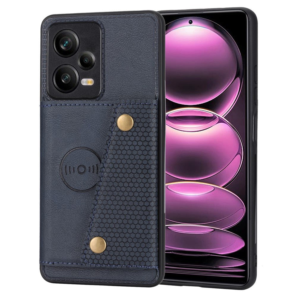For Xiaomi Redmi Note 12 Pro 5G Kickstand PU Leather Coated TPU Case Dual Button Card Slots Phone Cover with Car Mount Metal Sheet