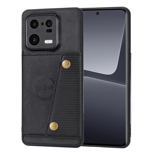 Xiaomi 13 Pro 5G Handyhülle – Dual Button Card Slots Case Ständer, Autohalterung, kratzfestes, lederbeschichtetes TPU-Rückencover aus Metallblech