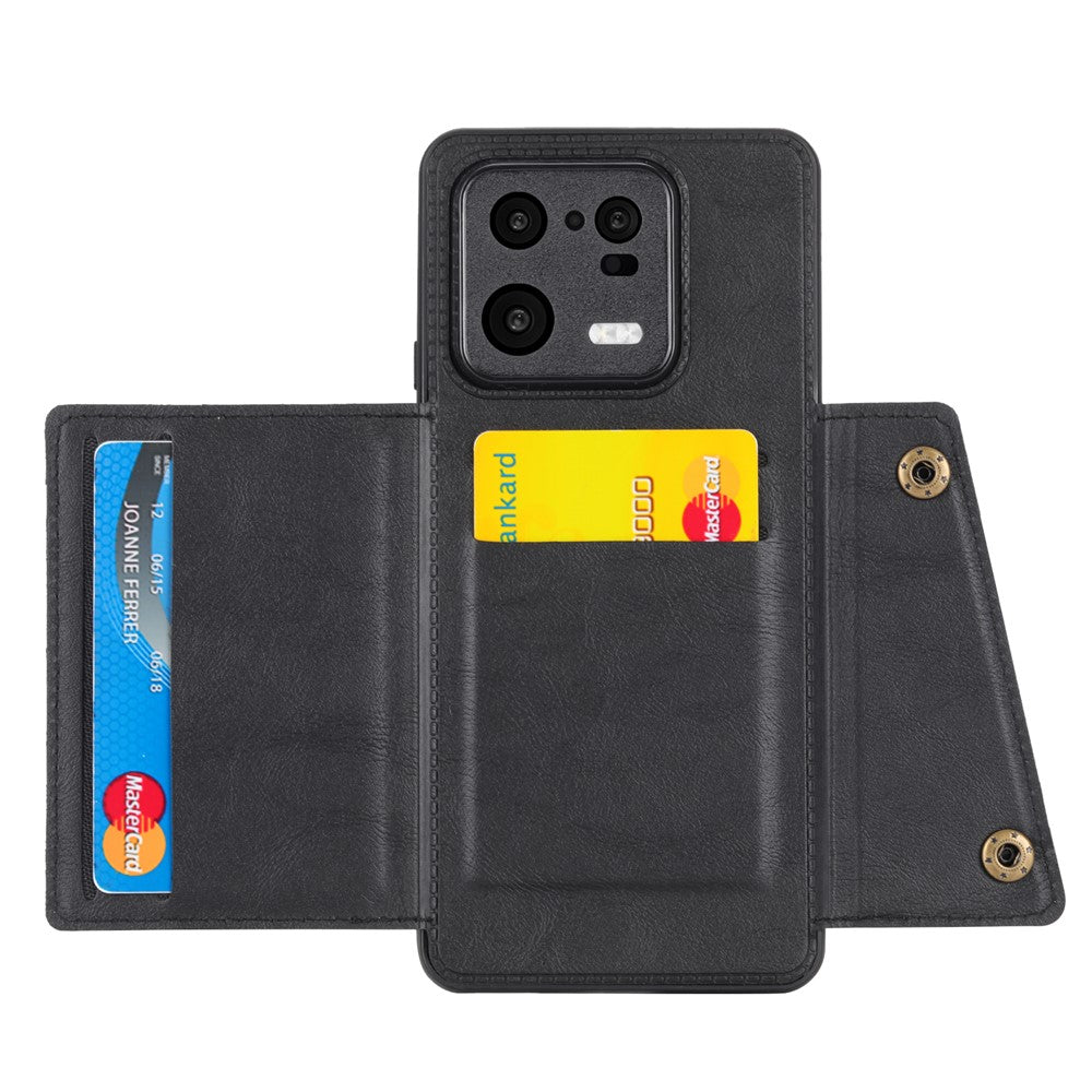 Dual Button Card Slots Case for Xiaomi 13 Pro 5G, Kickstand Car Mount Metal Sheet Anti-scratch Leather Coated TPU Back Cover