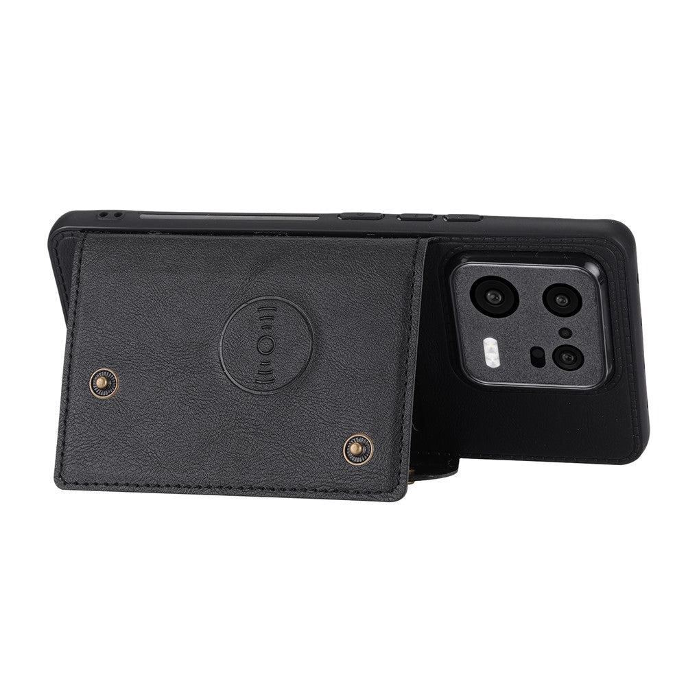 Dual Button Card Slots Case for Xiaomi 13 Pro 5G, Kickstand Car Mount Metal Sheet Anti-scratch Leather Coated TPU Back Cover