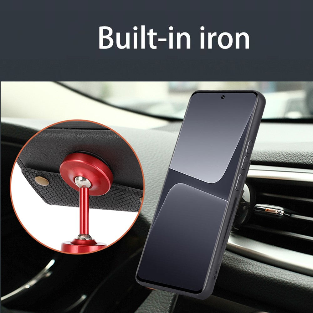 Dual Button Card Slots Case for Xiaomi 13 Pro 5G, Kickstand Car Mount Metal Sheet Anti-scratch Leather Coated TPU Back Cover