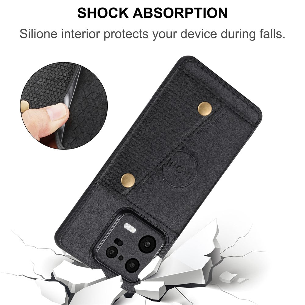 Dual Button Card Slots Case for Xiaomi 13 Pro 5G, Kickstand Car Mount Metal Sheet Anti-scratch Leather Coated TPU Back Cover