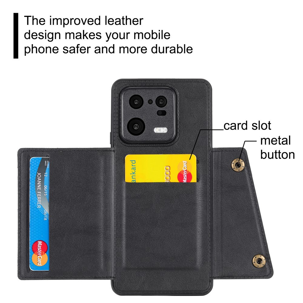 Dual Button Card Slots Case for Xiaomi 13 Pro 5G, Kickstand Car Mount Metal Sheet Anti-scratch Leather Coated TPU Back Cover