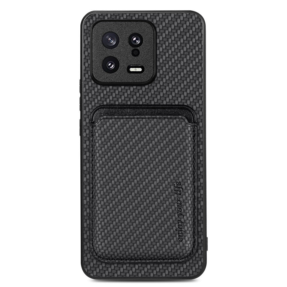 Detachable Card Holder Case for Xiaomi 13 5G, Carbon Fiber Texture Anti-scratch Cell Phone Cover