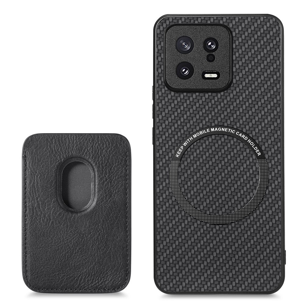 Detachable Card Holder Case for Xiaomi 13 5G, Carbon Fiber Texture Anti-scratch Cell Phone Cover