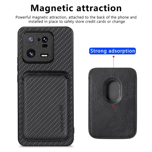 Xiaomi 13 Pro 5G Handyhülle – Abnehmbarer Kartenhalter, Kohlefaser-Textur, aus PU-Leder + TPU + PC