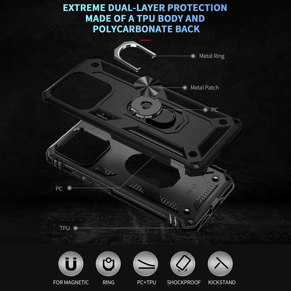Ring Kickstand Phone Case for Xiaomi 13 5G, Military Grade Anti-drop PC + TPU Protective Cover