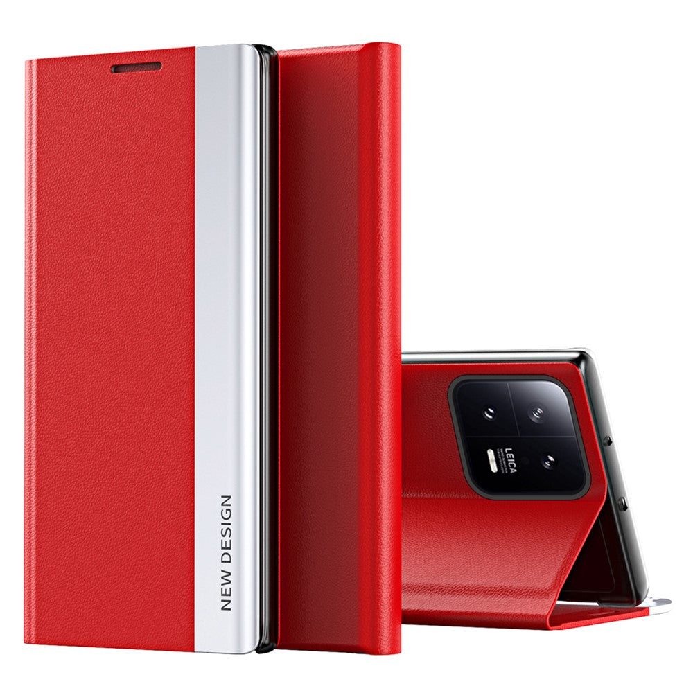PU Leather Phone Stand Case for Xiaomi 13 Pro 5G, Electroplating Anti-scratch Smartphone Cover