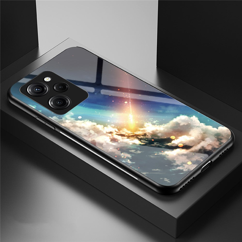 For Xiaomi Poco X5 Pro 5G / Redmi Note 12 Pro Speed 5G Cell Phone Case Tempered Glass+PC+TPU Starry Sky Pattern Phone Cover
