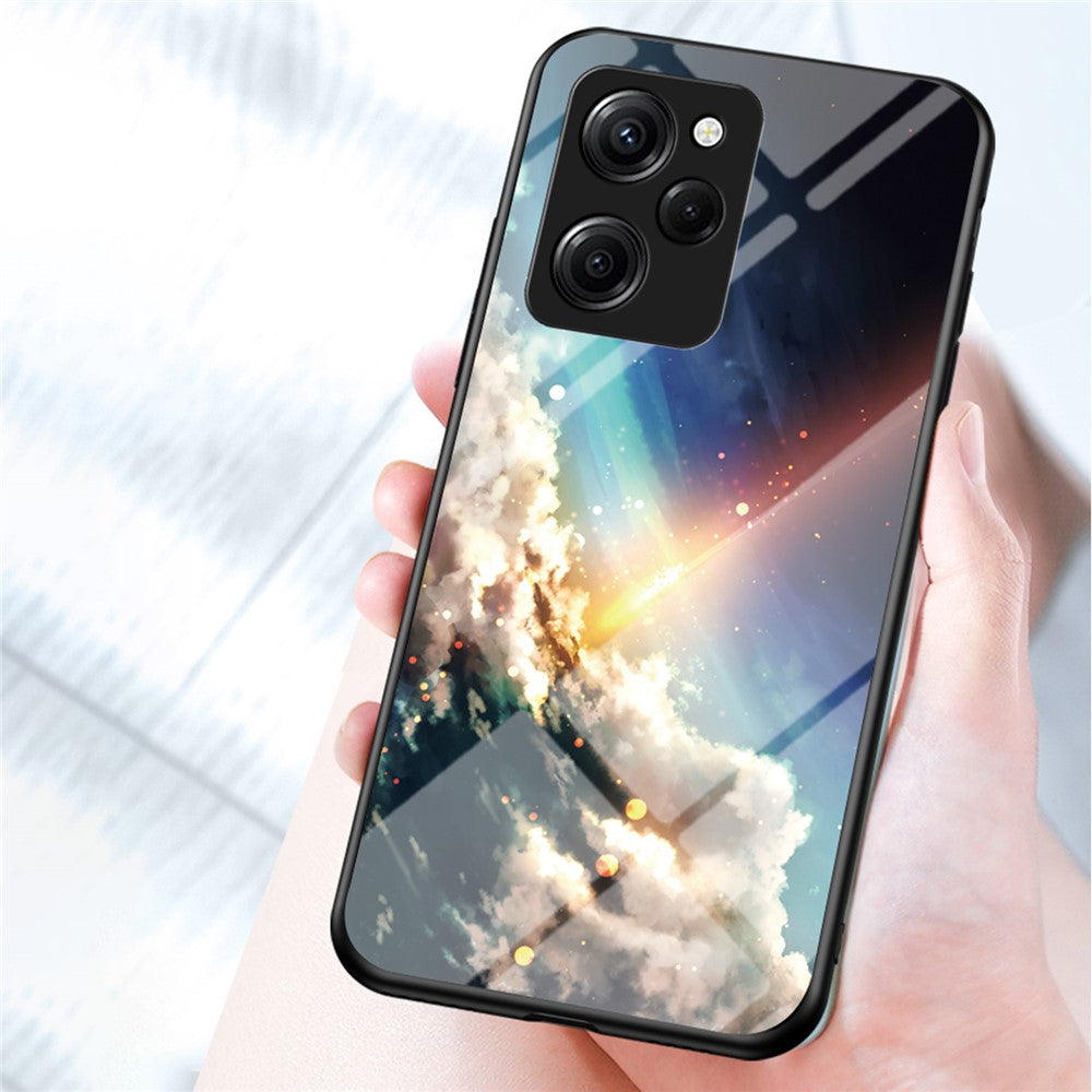 For Xiaomi Poco X5 Pro 5G / Redmi Note 12 Pro Speed 5G Cell Phone Case Tempered Glass+PC+TPU Starry Sky Pattern Phone Cover