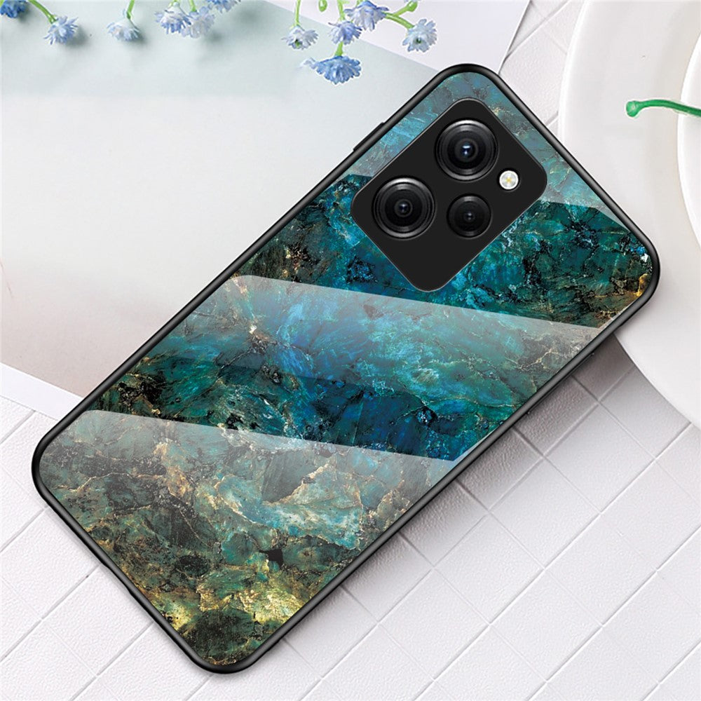 For Xiaomi Poco X5 Pro 5G / Redmi Note 12 Pro Speed 5G Marble Pattern Phone Case Tempered Glass+PC +TPU Phone Cover