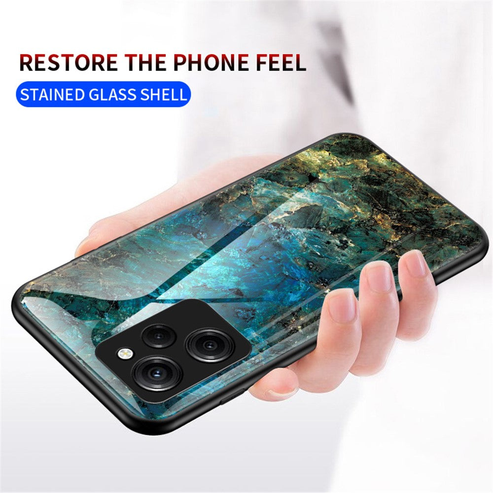 For Xiaomi Poco X5 Pro 5G / Redmi Note 12 Pro Speed 5G Marble Pattern Phone Case Tempered Glass+PC +TPU Phone Cover