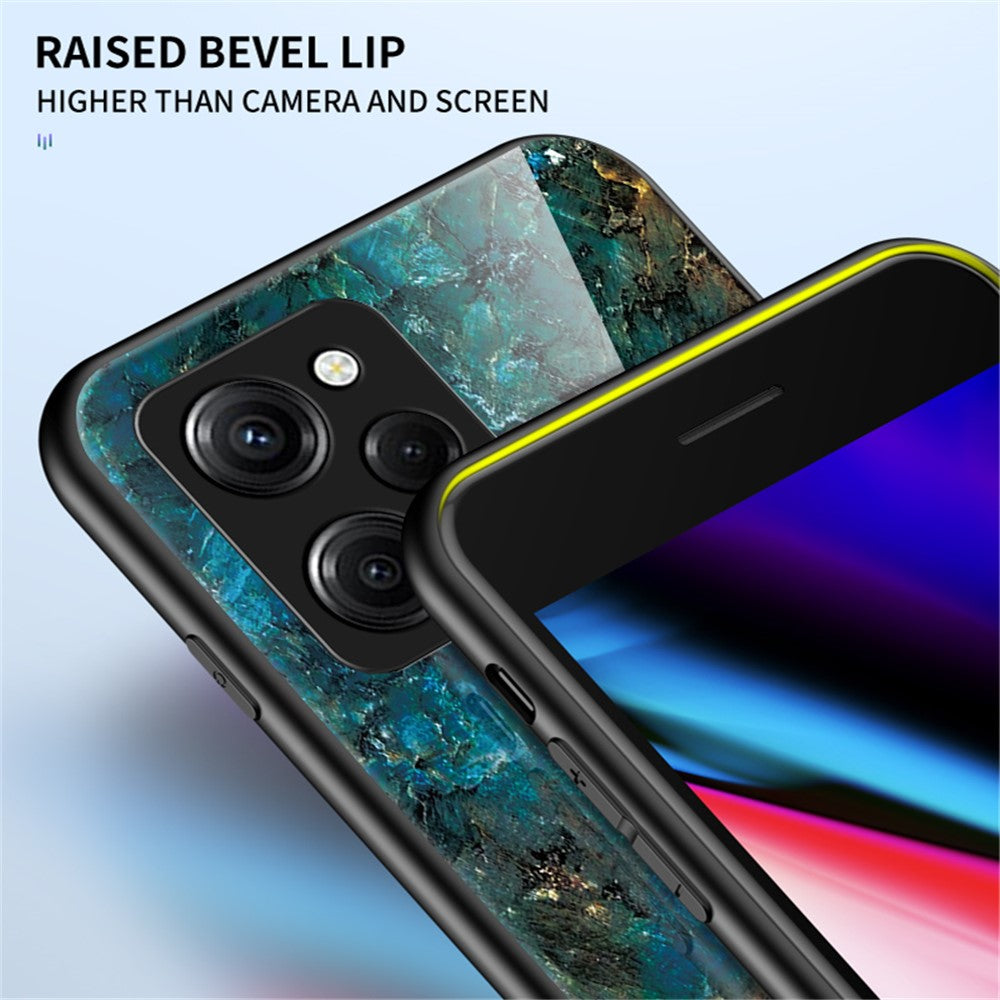 For Xiaomi Poco X5 Pro 5G / Redmi Note 12 Pro Speed 5G Marble Pattern Phone Case Tempered Glass+PC +TPU Phone Cover