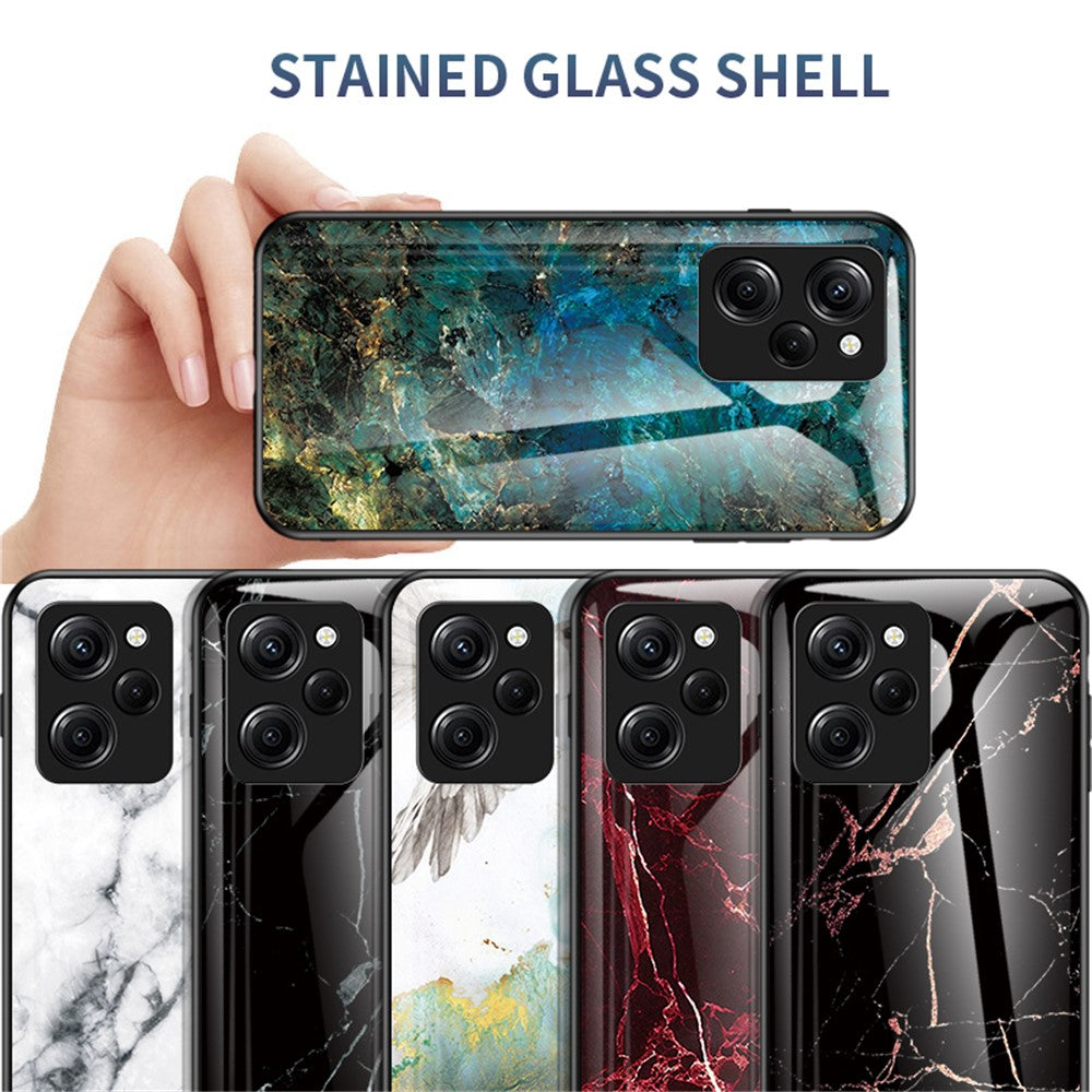 For Xiaomi Poco X5 Pro 5G / Redmi Note 12 Pro Speed 5G Marble Pattern Phone Case Tempered Glass+PC +TPU Phone Cover
