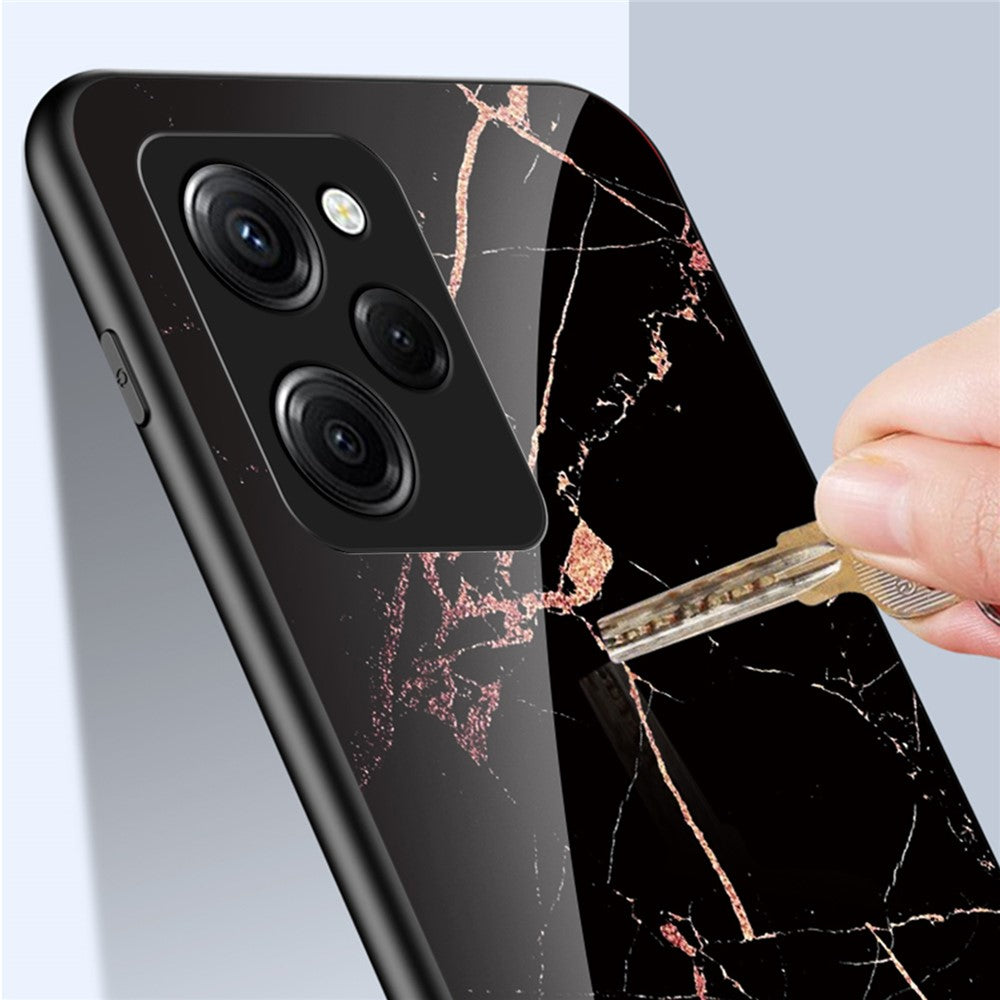 For Xiaomi Poco X5 Pro 5G / Redmi Note 12 Pro Speed 5G Marble Pattern Phone Case Tempered Glass+PC +TPU Phone Cover