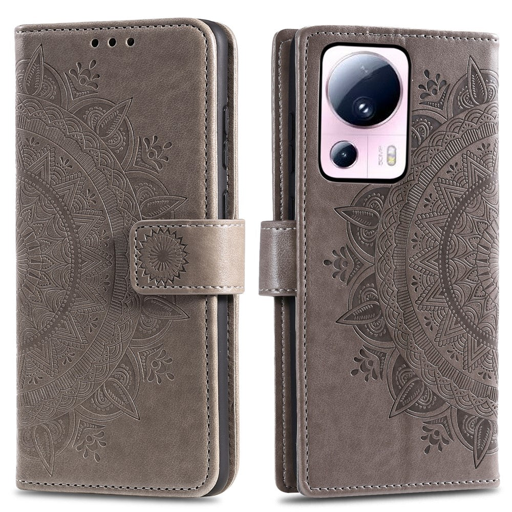 For Xiaomi 13 Lite / Civi 2 5G Imprinted Mandala Flower Pattern Leather Phone Case Wallet Stand Phone Cover with Strap