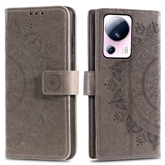Xiaomi Civi 2 5G / Xiaomi 13 Lite Handyhülle – Civi 2 5G bedruckte aus Leder mit Mandala-Blumenmuster, Brieftaschenständer, mit Riemen