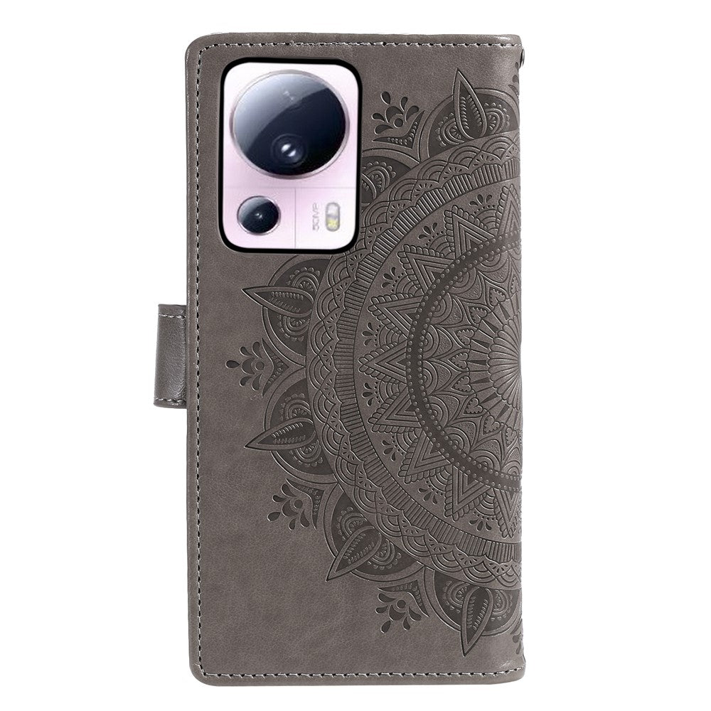 For Xiaomi 13 Lite / Civi 2 5G Imprinted Mandala Flower Pattern Leather Phone Case Wallet Stand Phone Cover with Strap