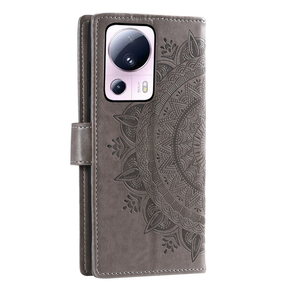 For Xiaomi 13 Lite / Civi 2 5G Imprinted Mandala Flower Pattern Leather Phone Case Wallet Stand Phone Cover with Strap