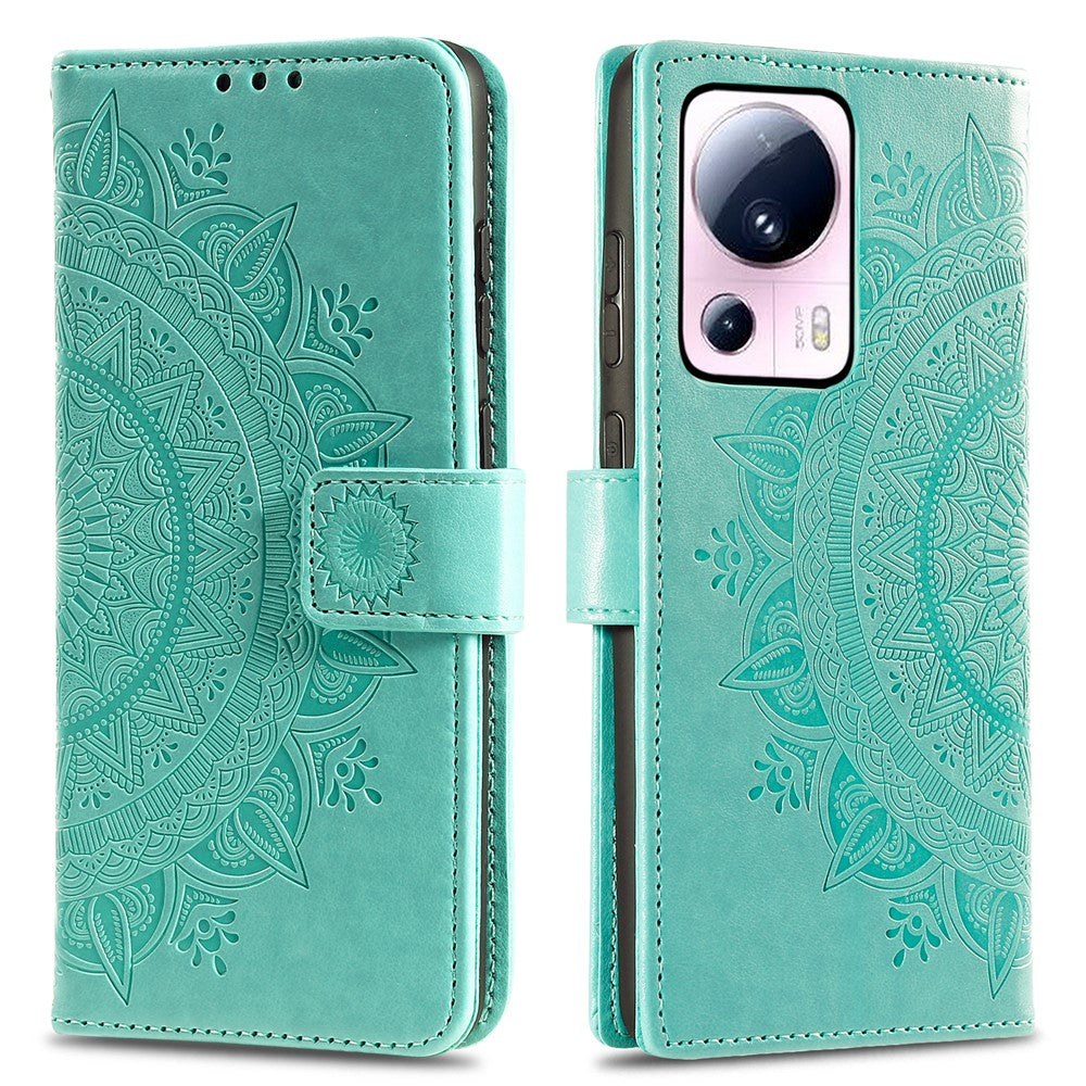 For Xiaomi 13 Lite / Civi 2 5G Imprinted Mandala Flower Pattern Leather Phone Case Wallet Stand Phone Cover with Strap