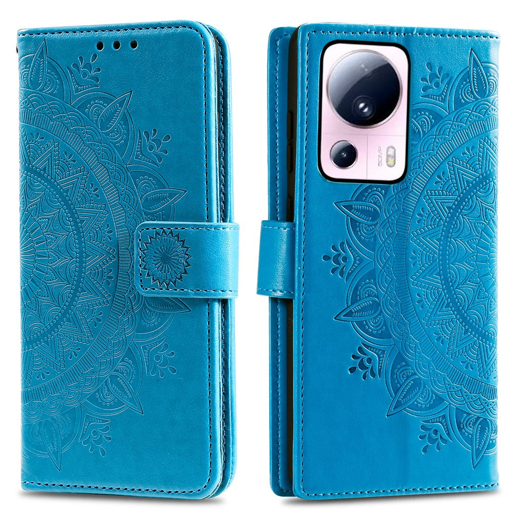 For Xiaomi 13 Lite / Civi 2 5G Imprinted Mandala Flower Pattern Leather Phone Case Wallet Stand Phone Cover with Strap
