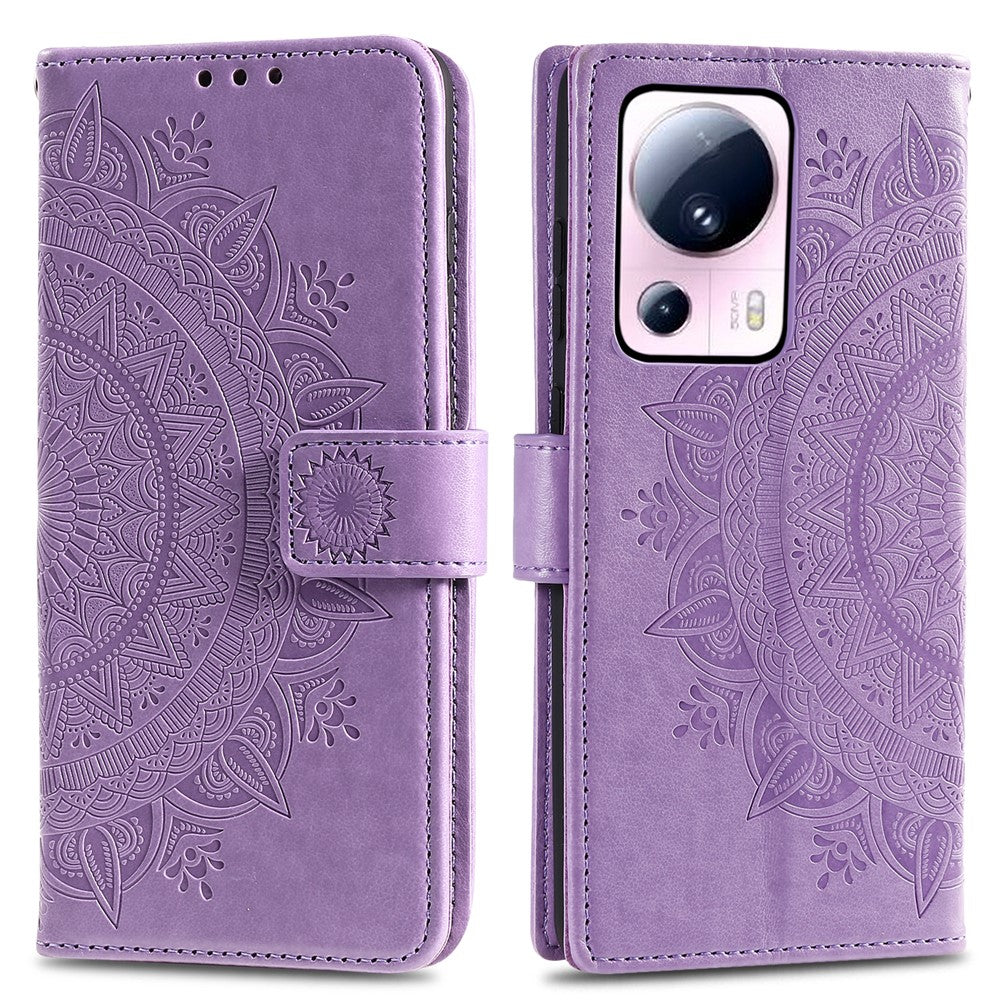 For Xiaomi 13 Lite / Civi 2 5G Imprinted Mandala Flower Pattern Leather Phone Case Wallet Stand Phone Cover with Strap