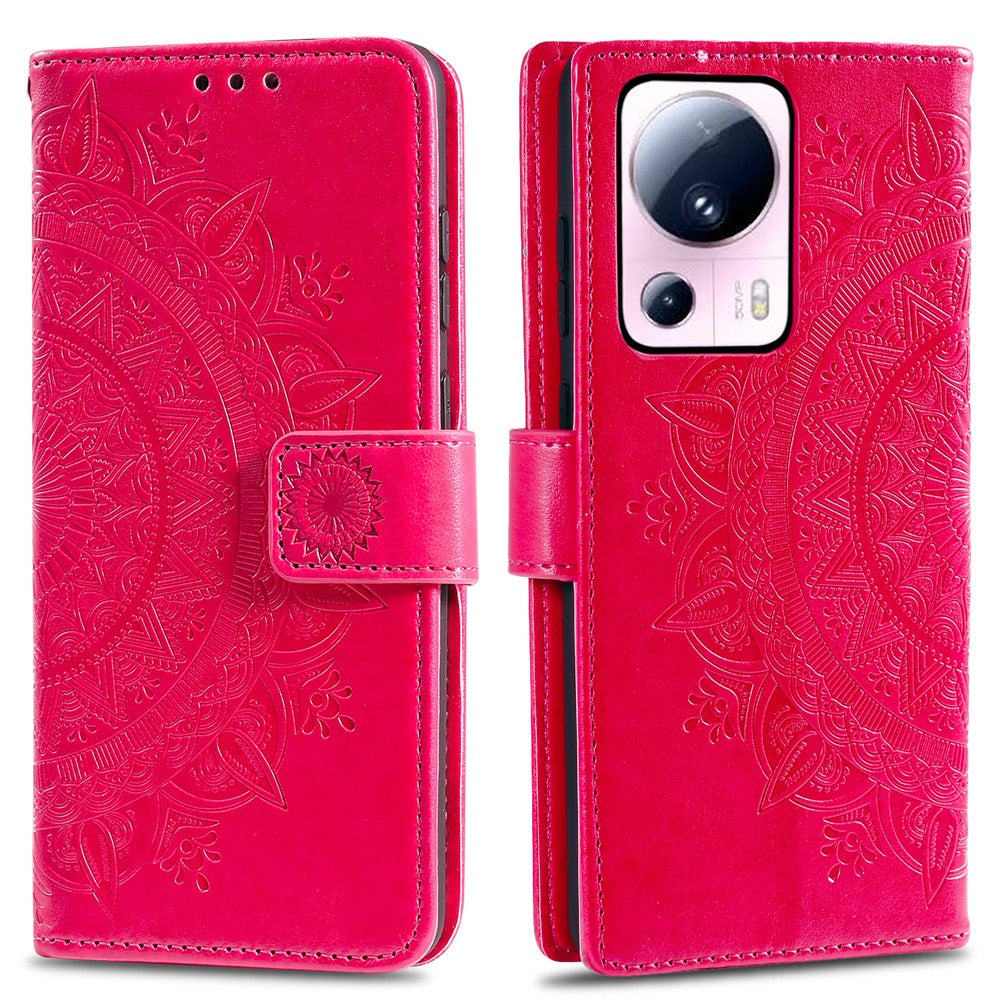 For Xiaomi 13 Lite / Civi 2 5G Imprinted Mandala Flower Pattern Leather Phone Case Wallet Stand Phone Cover with Strap