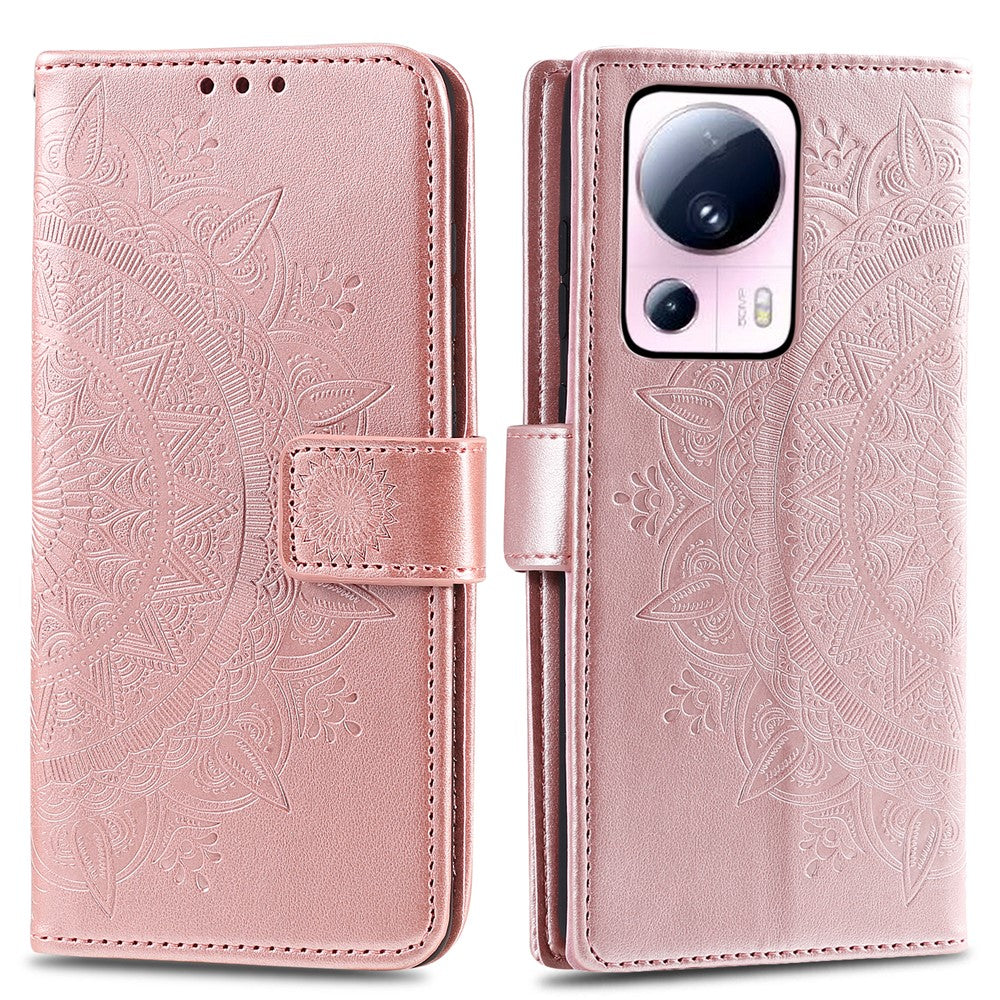 For Xiaomi 13 Lite / Civi 2 5G Imprinted Mandala Flower Pattern Leather Phone Case Wallet Stand Phone Cover with Strap