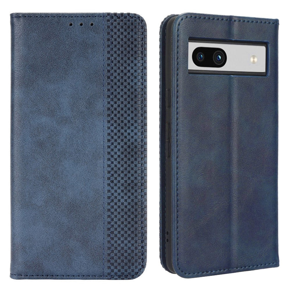 Pixel 7a Lederhülle – Mit Brieftaschenfunktion, Ständer & Retro-Textur