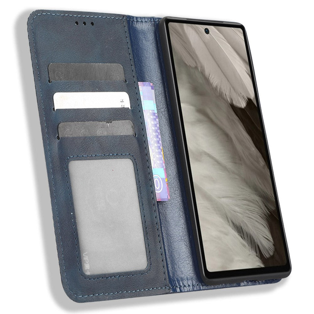 Pixel 7a Lederhülle – Mit Brieftaschenfunktion, Ständer & Retro-Textur