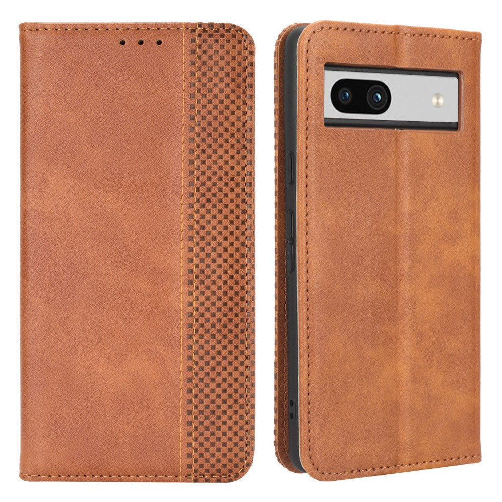 Pixel 7a Lederhülle – Mit Brieftaschenfunktion, Ständer & Retro-Textur