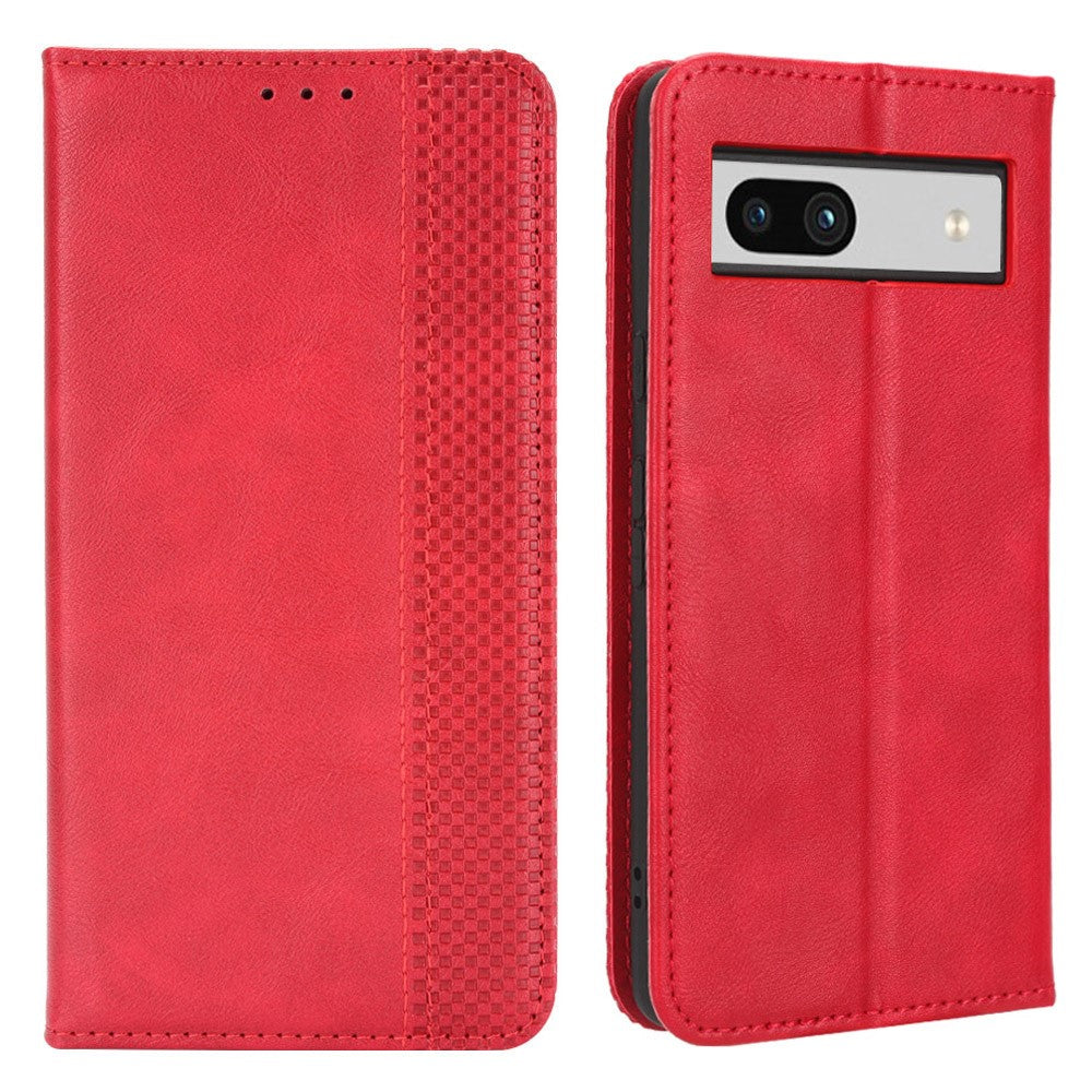 Pixel 7a Lederhülle – Mit Brieftaschenfunktion, Ständer & Retro-Textur