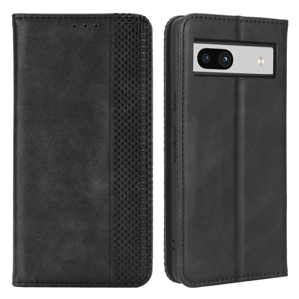 Pixel 7a Lederhülle – Mit Brieftaschenfunktion, Ständer & Retro-Textur