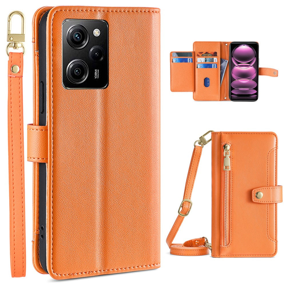 For Xiaomi Redmi Note 12 Pro Speed 5G / Note 12 Pro 5G / Poco X5 Pro 5G Zipper Pocket Phone Stand Case Leather Phone Cover with Straps