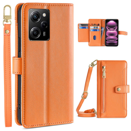 For Xiaomi Redmi Note 12 Pro Speed 5G / Note 12 Pro 5G / Poco X5 Pro 5G Zipper Pocket Phone Stand Case Leather Phone Cover with Straps