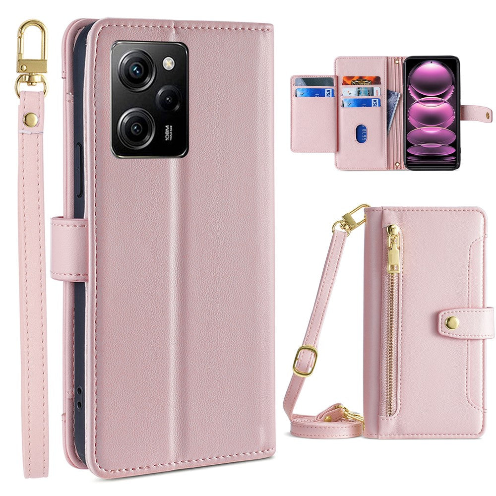 For Xiaomi Redmi Note 12 Pro Speed 5G / Note 12 Pro 5G / Poco X5 Pro 5G Zipper Pocket Phone Stand Case Leather Phone Cover with Straps