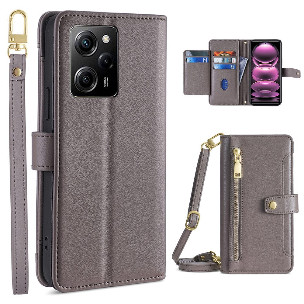 For Xiaomi Redmi Note 12 Pro Speed 5G / Note 12 Pro 5G / Poco X5 Pro 5G Zipper Pocket Phone Stand Case Leather Phone Cover with Straps