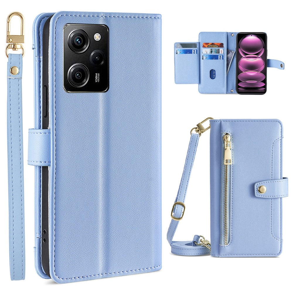 For Xiaomi Redmi Note 12 Pro Speed 5G / Note 12 Pro 5G / Poco X5 Pro 5G Zipper Pocket Phone Stand Case Leather Phone Cover with Straps