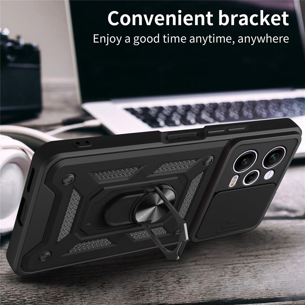 For Xiaomi Redmi Note 12 Pro 5G Kickstand PC + TPU Phone Case Slide Push Pull Camera Lens Protection Cover